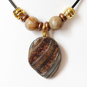 Shell Pendant Necklace W/Picasso Jasper Gemstones
